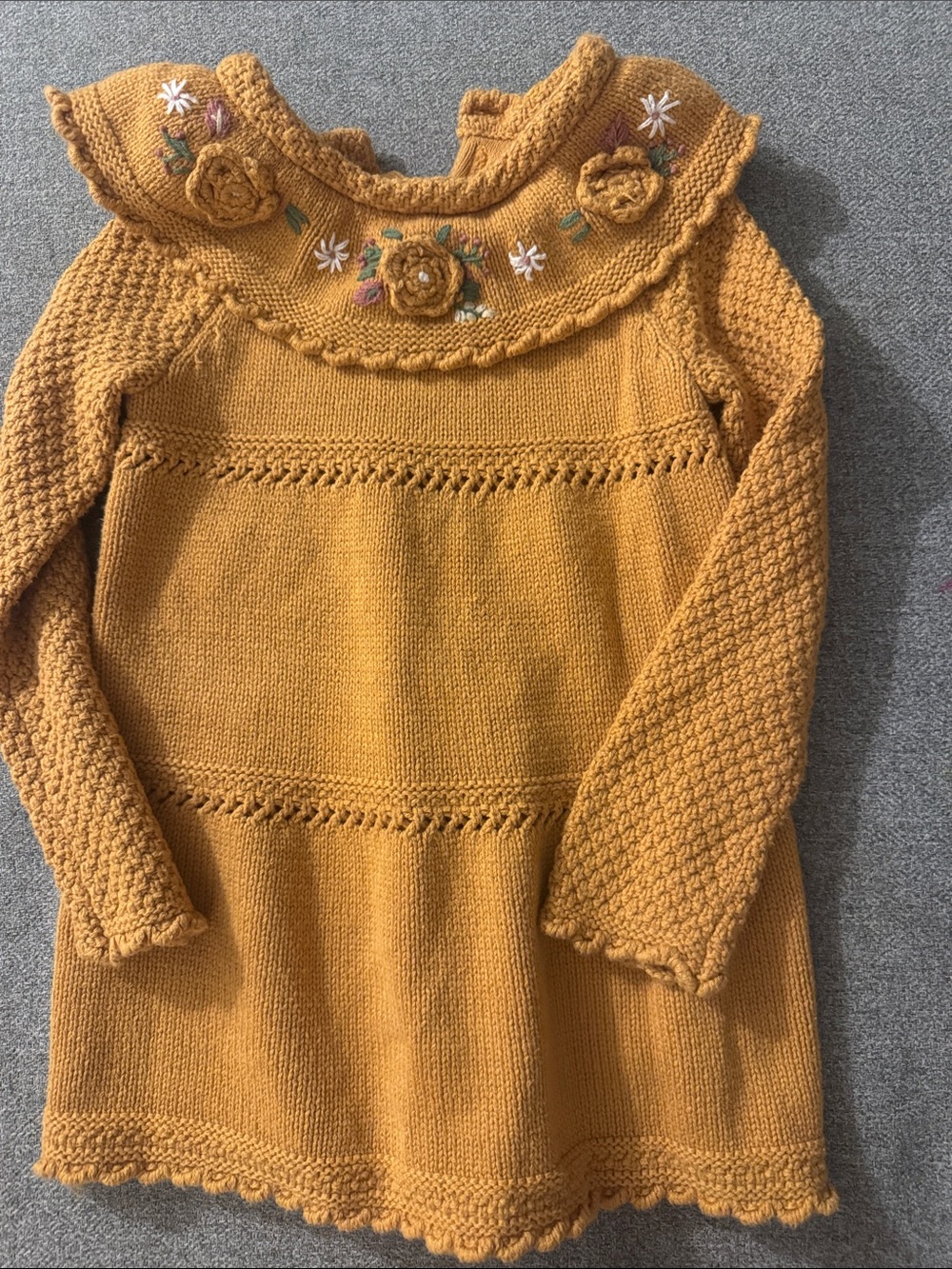 5/$15- Girls' Mustard Knit Floral Yoke Dress